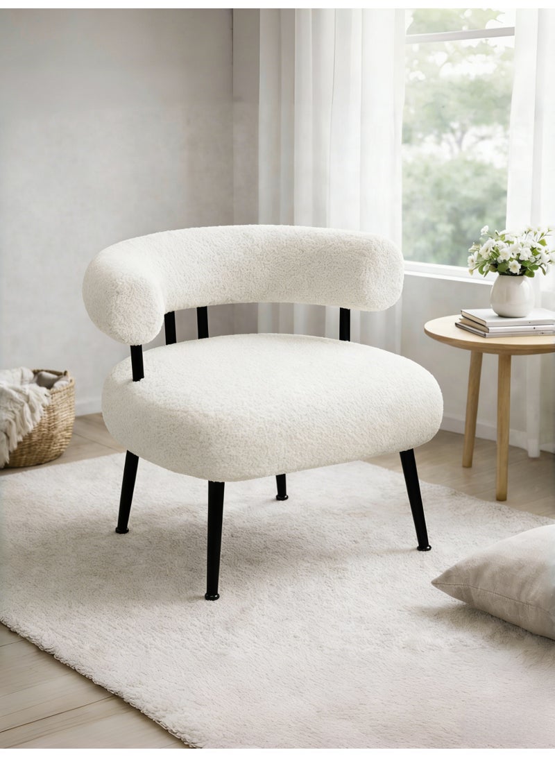 SEYNAR Sherpa Boucle Accent Chair, Round Upholstered Barrel Chair for Living Room Bedroom Small Space - Image 1